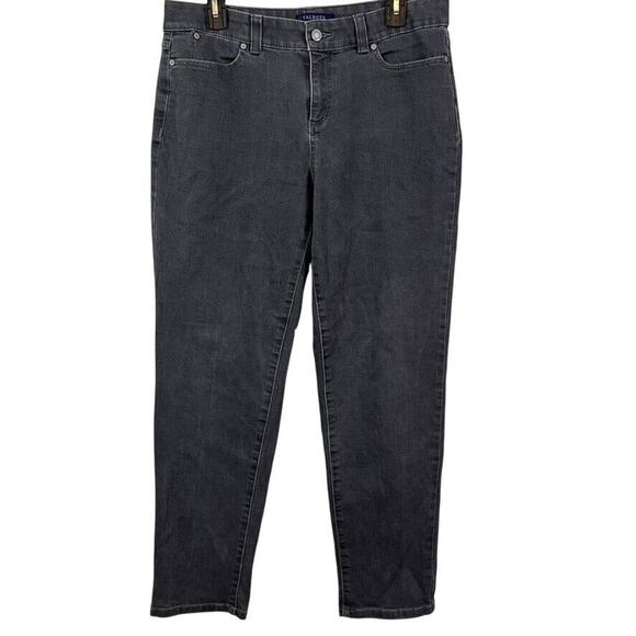 Talbots Simply Flattering 5 Pocket Gray Wash Mid Rise Stretch Tapered Jeans 10 - Picture 1 of 16